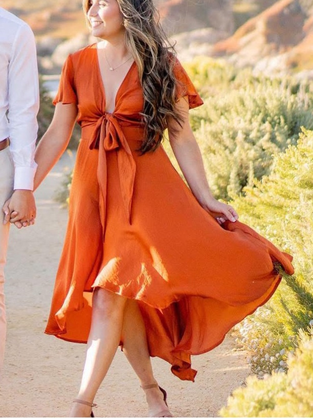 Petal & Pup Rust Orange Dress with Tie Detail